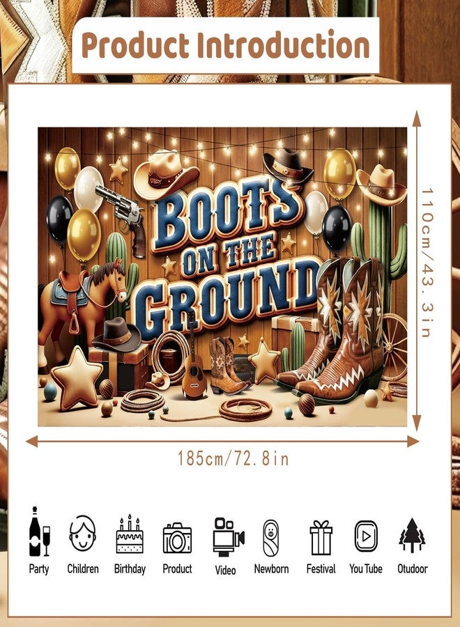 Rakuto Boots on The Ground Decorations, 70 X 45 Inch Western Cowgirl Backdrop Banner Party Decoration, Boots on The Ground Birthday Background Decor for Baby Shower Supplies (Brown) - Image 2